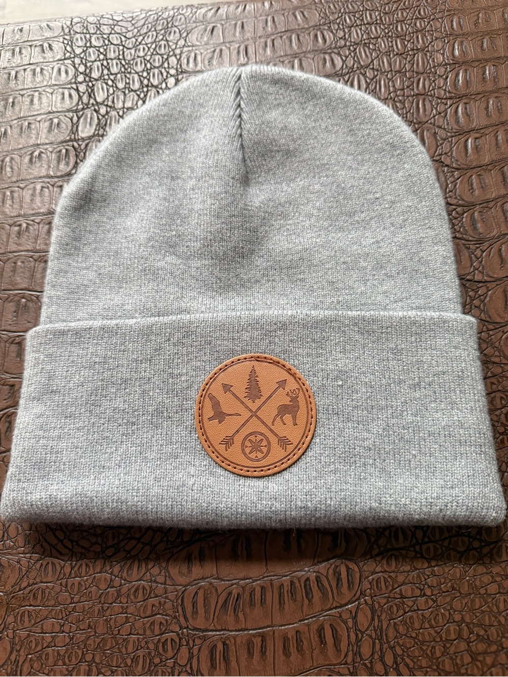 Telluride Gray Knit Cuffed Beanie with  Patch - Men or women